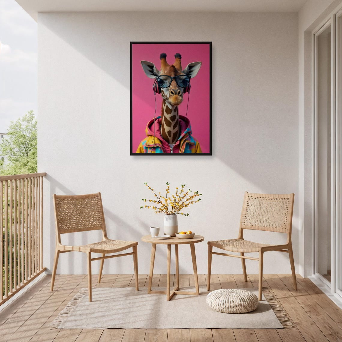 Cool Giraffe Wall Art Poster Animal With Headphones And Hoodie Hip ...