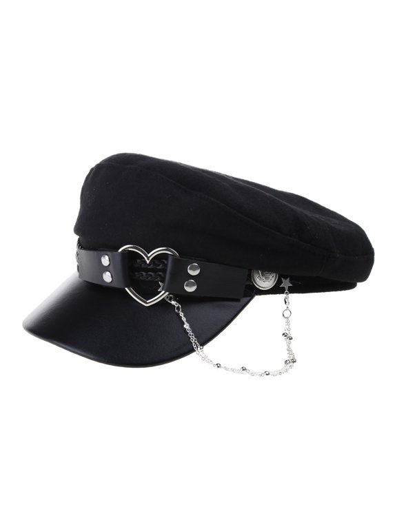 Cool Girl Felt Hat Beret Hat Pilling Resistant Punk Lady Autumn Hat Female Headwear Octagonal Cap with Chain