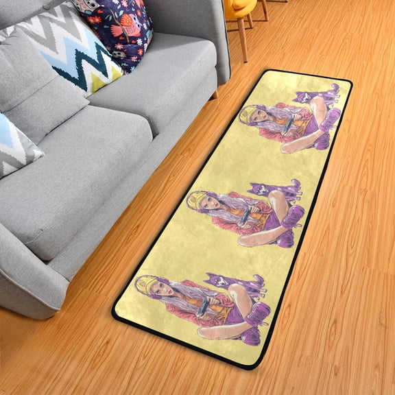 Cool Girl Play Game and Dog Hallway Runner Rug 2'X6' Non-Slip Washable Carpet Runner Kitchen Entryway Laundry Bedroom