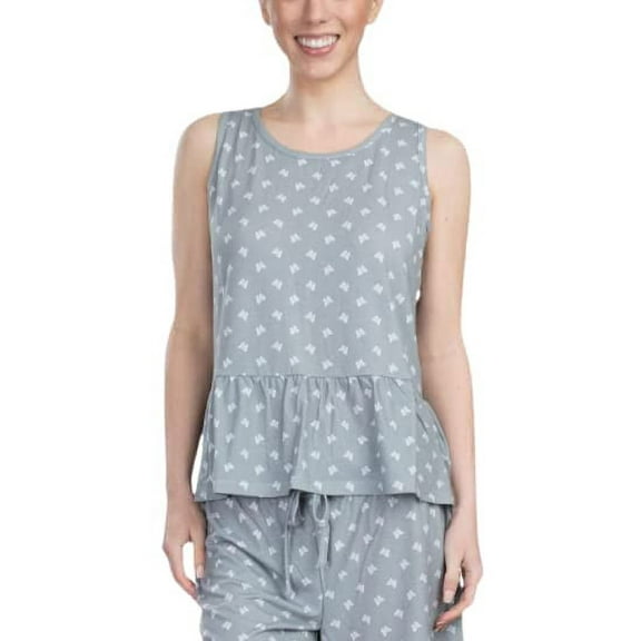 Cool Girl Women's Keep it Basic Cooling Printed Sleep Tank Top with Ruffle Hem, Butterflies, XS