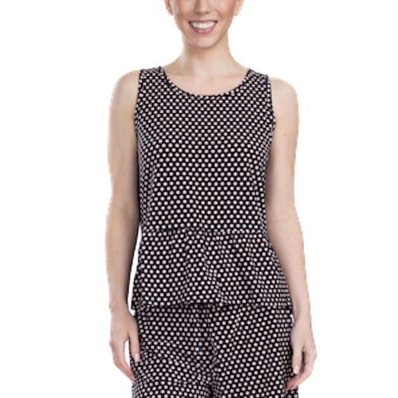 Cool Girl Women's Keep it Basic Cooling Printed Sleep Tank Top with Ruffle Hem, Pink Dot, XS