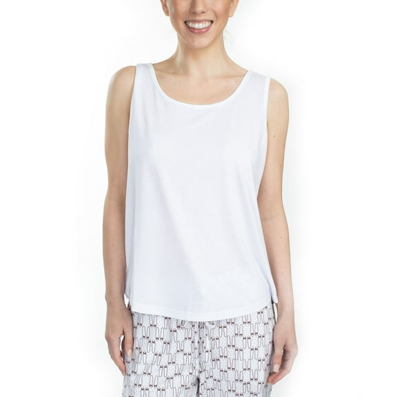 Cool Girl Women's Keep it Basic Cooling Tank with Back Vent Slit Sleep Top, White, M