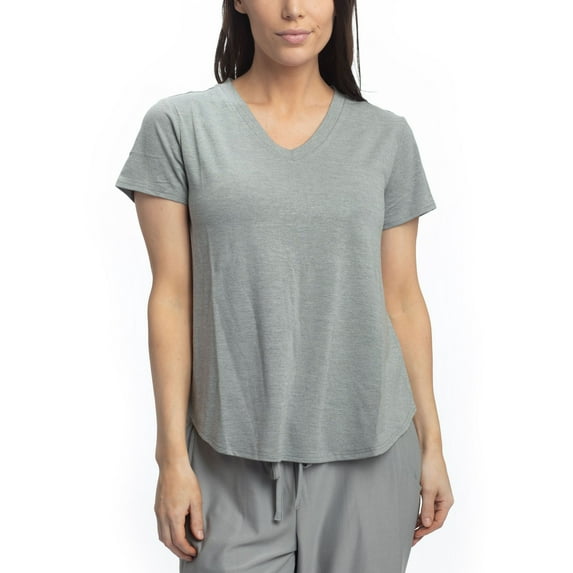 Cool Girl Women's Relaxed Cooling V-Neck T-Shirt with High Low Hem Sleep T-Shirt Grey