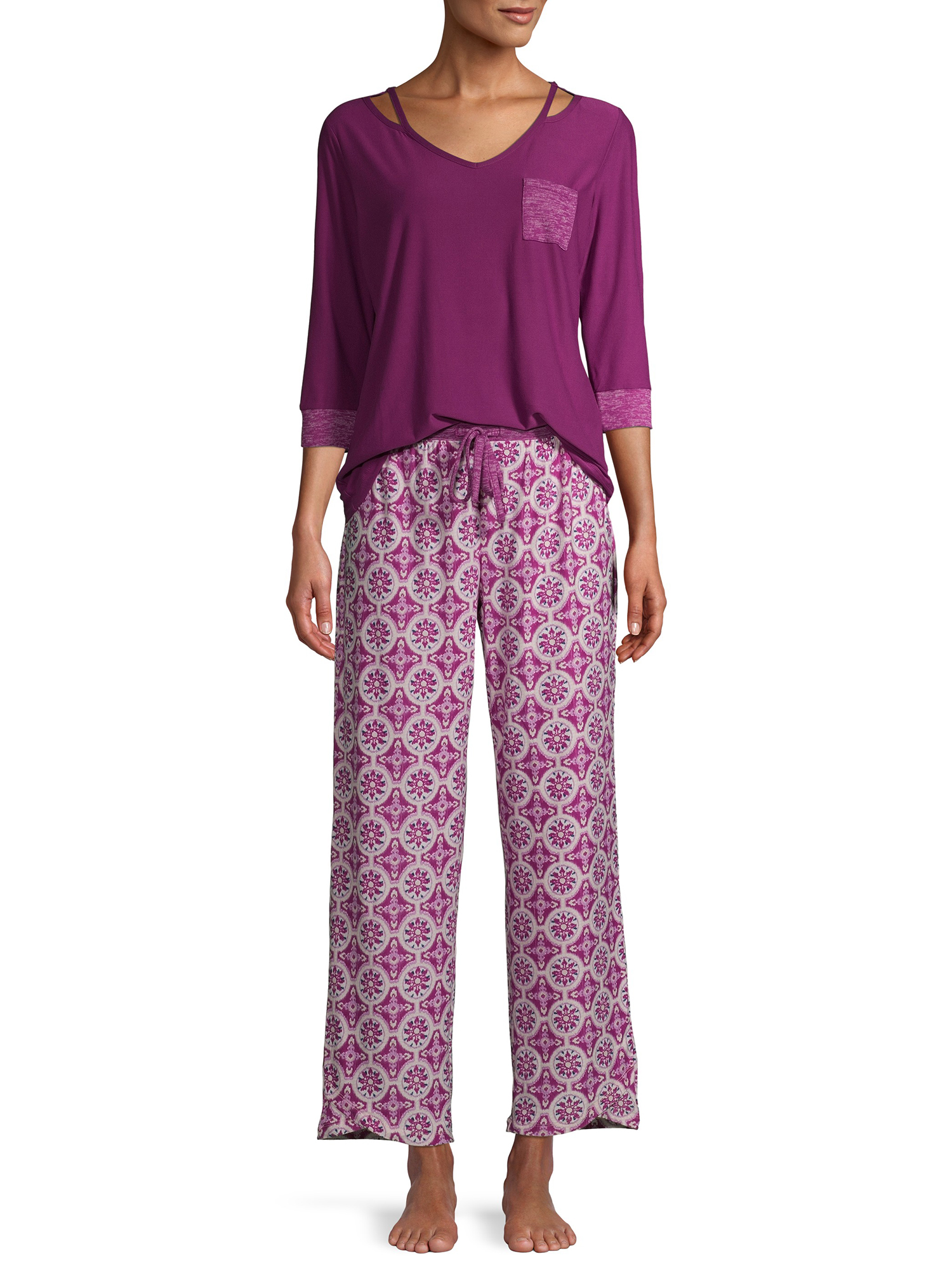 Cool Girl Women's Wicking Henley 2-Piece Pajama Set with Hacci Trim 