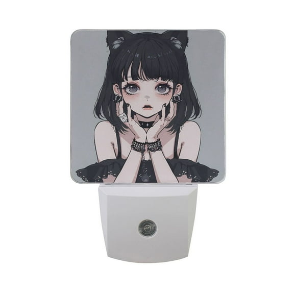 Cool Girl with Cat Ear Night Light 2 Pack LED Nightlight Plug into Wall Dusk to Dawn Sensor Soft White