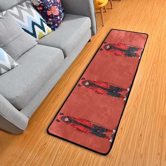 Cool Girl with Red Eyes Hallway Runner Rug 2'X6' Non-Slip Washable Carpet Runner Kitchen Entryway Laundry Bedroom