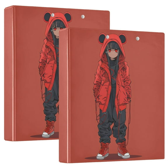 Cool Girl with Red Eyes Hardcover 3 Ring Binder 1.5” Round Rings Letter Size Paper Pockets for School Office Supplies