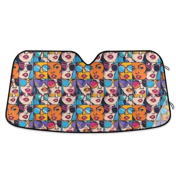 Cool Girls Face Car Windshield Sun Shade Foldable Car Front Window Visor Heat and UV Protection 53x23.5