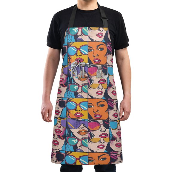Cool Girls Face Kitchen Apron with 2 Pockets Adjustable waterproof Cooking Aprons for Women Men Chef