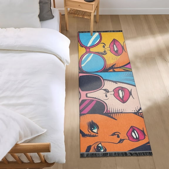 Cool Girls Face Runner Area Rug 2x6 Soft Non-Slip Washable Bedside Carpet for Hallway Bedroom Living Room Home Decor