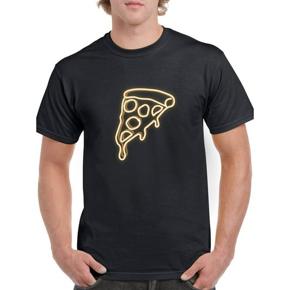 Cool Glowing Pizza Graphic Men Black T-Shirt, Male XX-Large