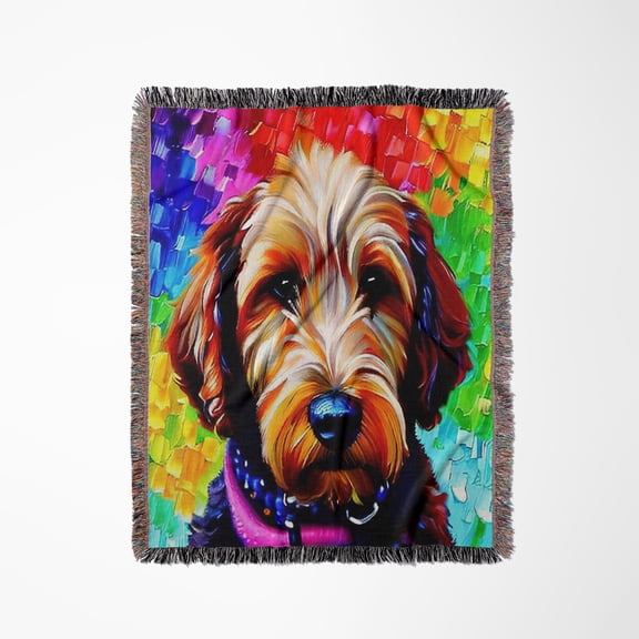 Cool Goldendoodle Dog Portrait. Digital Painting Gift For Everyone, Woven Blanket
