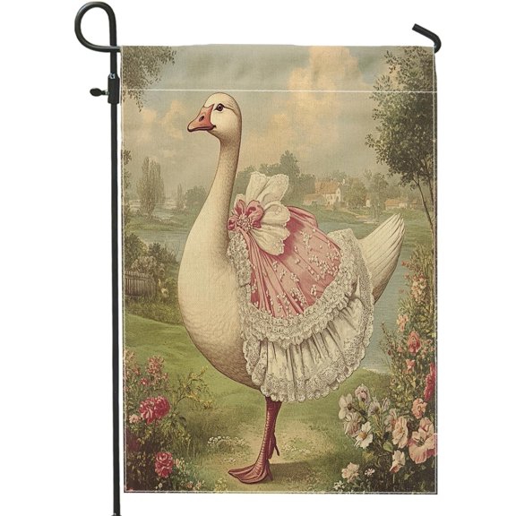 Cool Goose Garden Flags 12x18 Inch for Outside, Vintage Animals Lake Scenic Standard Vertical Linen Flags for House, Retro Front yard Backyard Lawn Flags Outdoor Decor