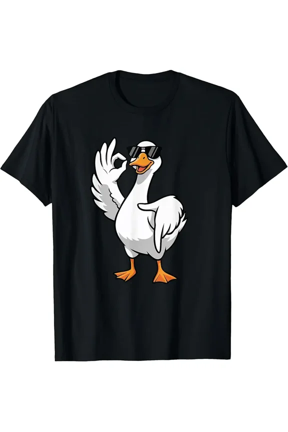 Cool Goose in Sunglasses OK Sign Funny Animal Meme Unisex Graphic Tee