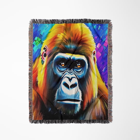 Cool Gorilla Ape. Colorful Digital Painting, Gift, Card Or Print, Woven Blanket