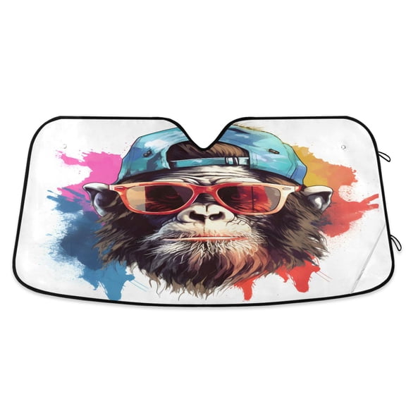 Cool Gorilla and Sunglasses Car Windshield Sun Shade Foldable Car Front Window Visor Heat and UV Protection 55x27.6
