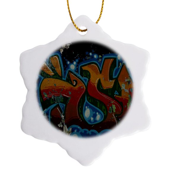 3drose, Cool Graffiti Parts, 3 inch Snowflake Porcelain Ornament