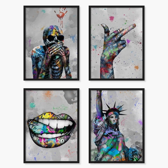 Cool Graffiti Room Canvas Decor - Unframed 8x10 Set of 4, Indie Hippie Trippy Grunge Posters for Room Aesthetic, Edgy Hypebeast Street Pop Art Wall Decor, Prints Picture for Teens Bedroom Room Gifts