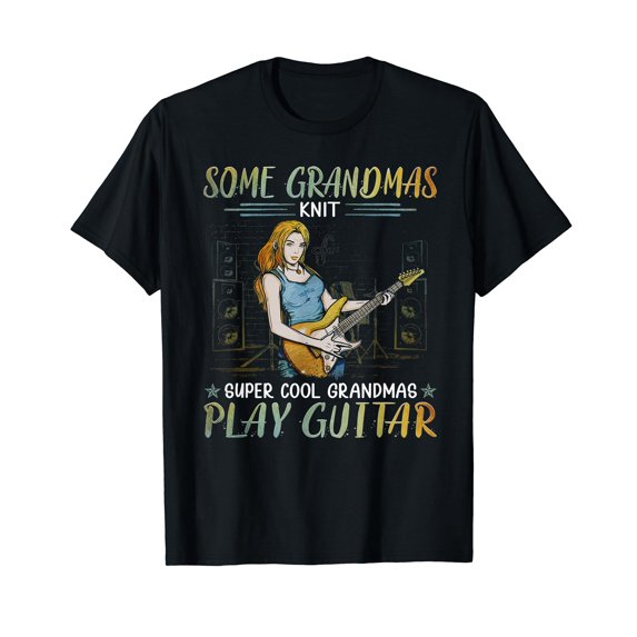 Cool Grandma Playing Guitar Graphic T-Shirt for Music Lovers