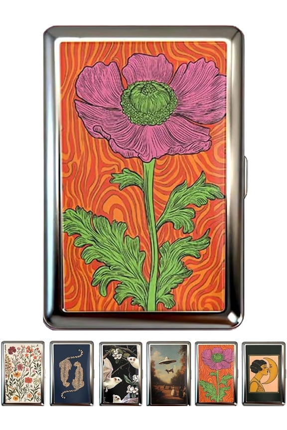 Cool Graphic Metal Wallet, Gothic Bat & UFO Sci-Fi Hard Shell Card Holder, Unique Edgy Gift for Men & Women (RFID Blocking)