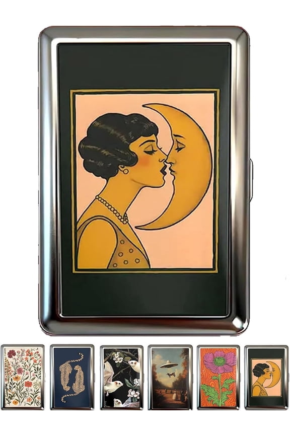 Cool Graphic Metal Wallet, Gothic Bat & UFO Sci-Fi Hard Shell Card Holder, Unique Edgy Gift for Men & Women (RFID Blocking)