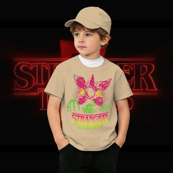 Cool Graphic Print Short Sleeve T-Shirt for Kids | Soft & Breathable Polyester | Crewneck Casual Top,Khaki 100