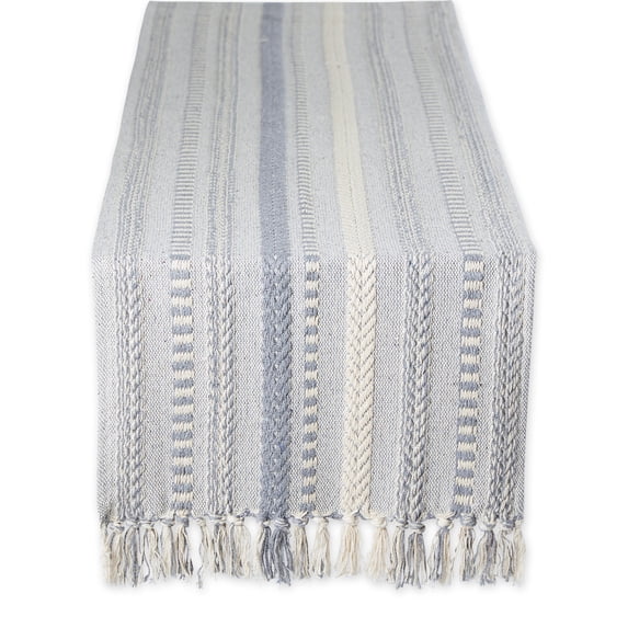 Cool Gray Braided Cotton Stripe Table Runner 15x108