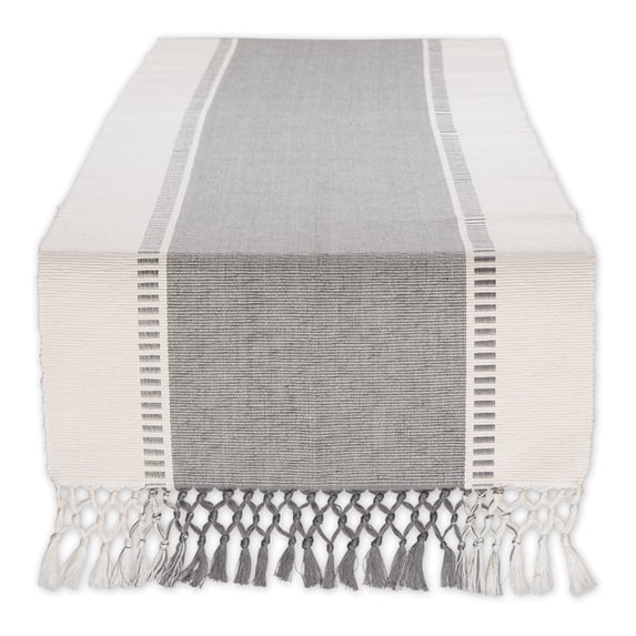 Cool Gray Dobby Stripe Ribbed Table Runner 13x72