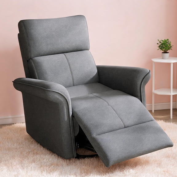 Cool Gray Snowflake Velvet Rocking Recliner Chair, Compact Manual Recliner for Small Spaces