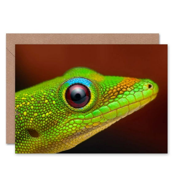 Cool Green Lizard Eyes Head Greetings Card Plus Envelope Blank inside