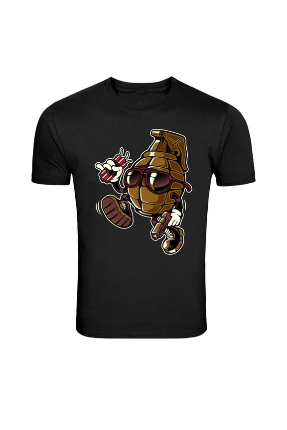 Cool Grenade Character Graphic T-Shirt Funny Military Style Tee