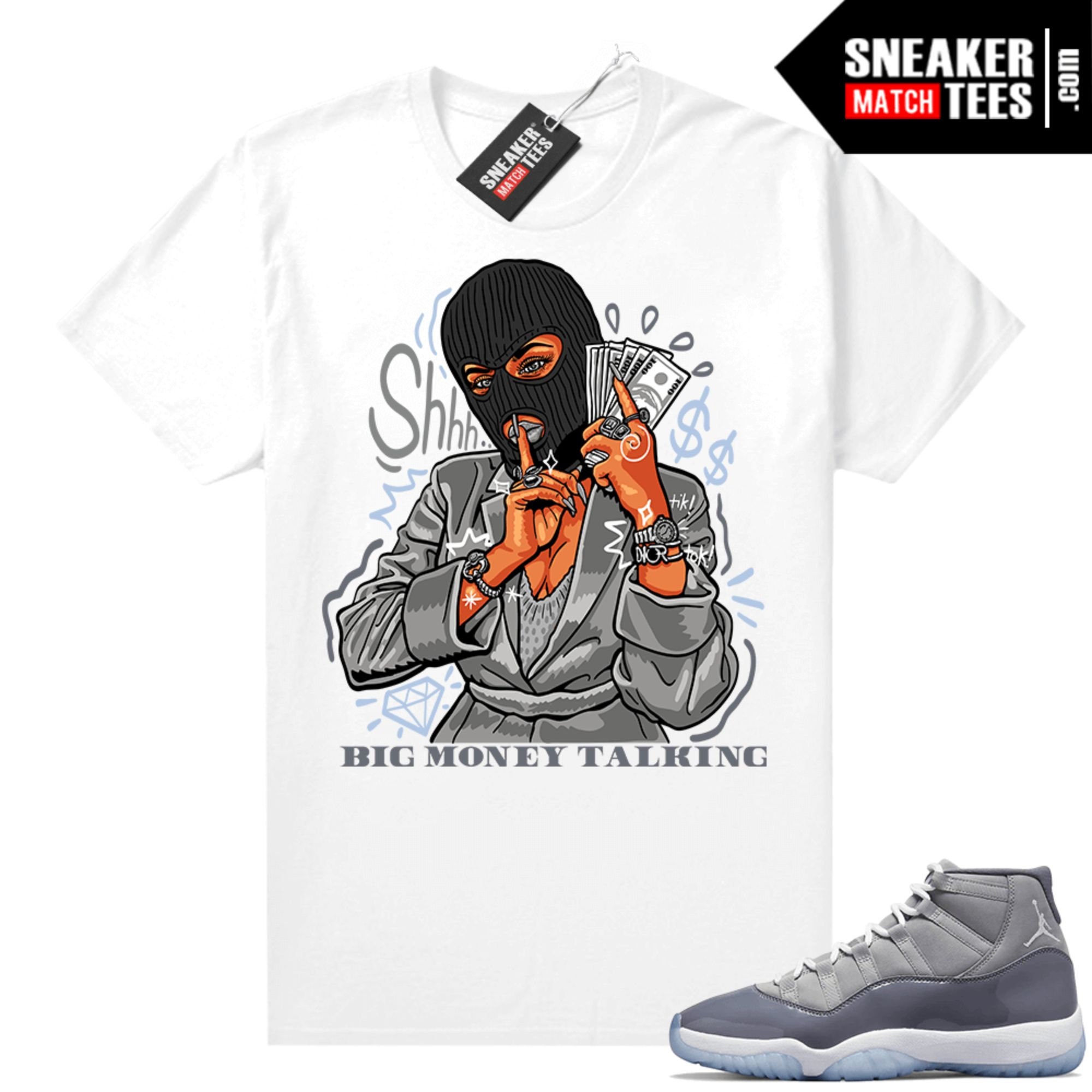 Cool Grey 11s Sneaker Match Tees White "Big Money Talking"