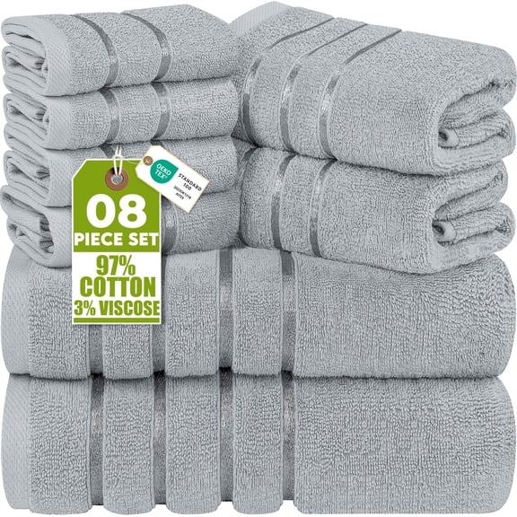 Cool Grey 8 Pieces Towel Set, 2 Bath, 2 Hand, 4 Wash Cloths