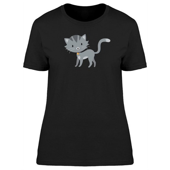 Cool Grey Kitten Cartoon T-Shirt Women -Image by Shutterstock, Female Medium
