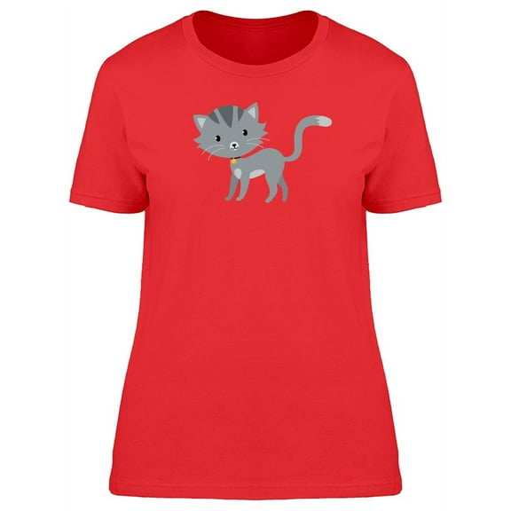 Cool Grey Kitten Cartoon T-Shirt Women -Image by Shutterstock, Female Medium
