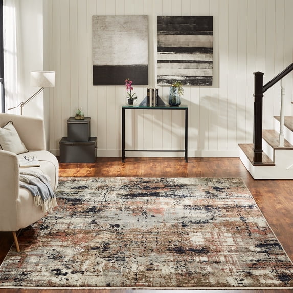 Cool Grey/Spice Abstract Area Rug 2'6" x 3'8" 3' x 5' Indoor Entryway, Kitchen, Bedroom