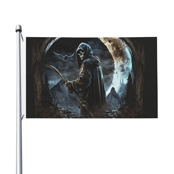 Cool Grim Reaper Night Skull Moon Flag 3X5 Ft Garden Yard House Flags Banner Sign Outdoor Indoor Party Home Garden Decoration