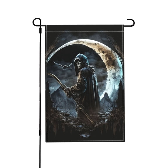 Cool Grim Reaper Night Skull Moon Garden Flag Outdoor House Flags 12 X 18 Inch Banner Yard Home Decoration