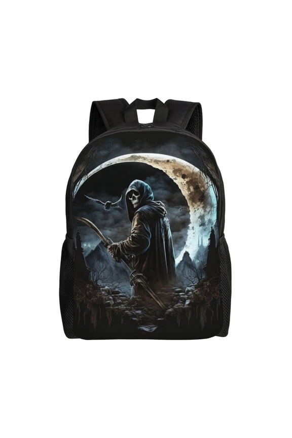 Cool Grim Reaper Night Skull Moon Laptop Backpack, Padded 15.6 Inch Computer Compartment, Casual Travel Work Daypack
