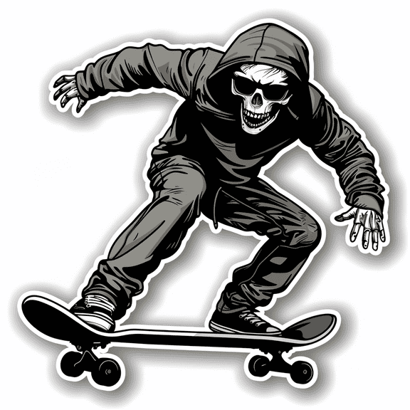 Cool Grim Reaper Skeleton Skateboard Sticker Gothic Skull Vinyl Decal for Car, Truck, Laptop, Skateboard, Helmet, or Wall Extreme Sports Punk Street Art Style for Skaters and Horror Fans