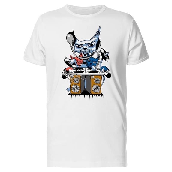 Cool Grunge Dj Cat Cartoon T-Shirt Men -Image by Shutterstock, Male Large