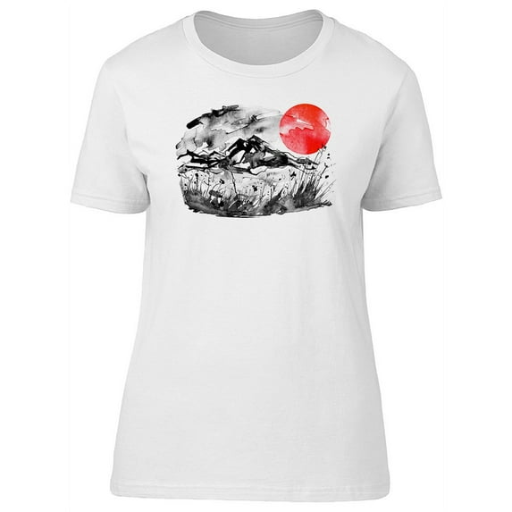 Cool Grunge Japan Sun & Mountain T-Shirt Women -Image by Shutterstock, Female Large