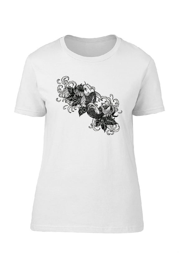 Cool Grunge Japanese Koi Sketch T-Shirt Women -Image by Shutterstock, Female Large