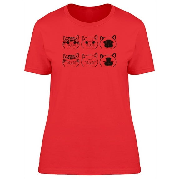 Cool Grunge Kittens Face Sketch T-Shirt Women -Image by Shutterstock, Female XX-Large