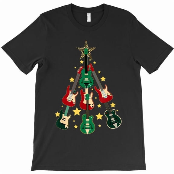 Cool Guitar Christmas Tree Funny Guitar Lovers Holiday Graphic T-Shirt G6615, Up to 5XL