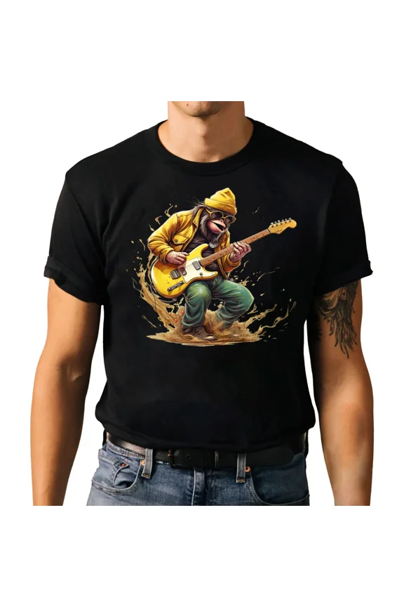 Cool Guitarist Monkey Funny Rock Heavy Metal Graphic Tee Animal Unisex T-Shirt, up to Size 5XL