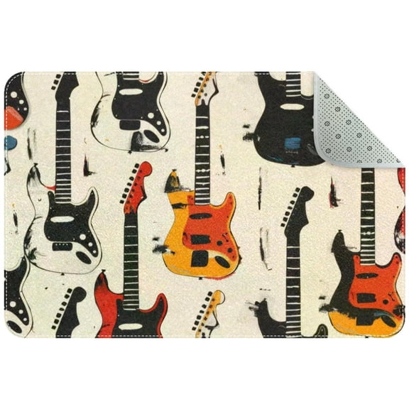 Cool Guitars Seamless Pattern Small Area Rug, Non-Slip Door Mat Indoor Floor Mat, Washable Kitchen Rug Entrance DMat for Bedroom Living Room