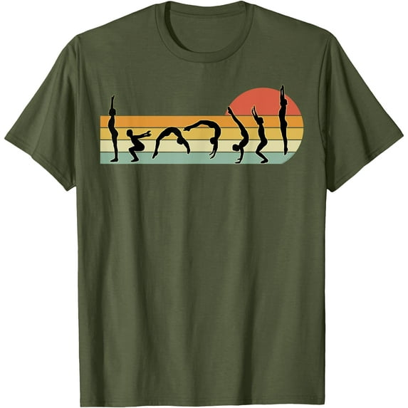 Cool Gymnasts Retro Sunset Girls Gymnastics Softstyle Unisex T-Shirt,Military Green Color,Size M