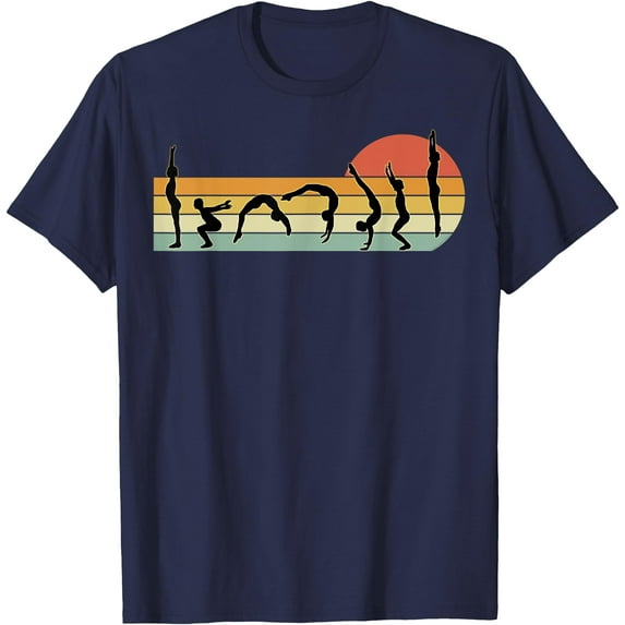 Cool Gymnasts Retro Sunset Girls Gymnastics Softstyle Unisex T-Shirt,Navy Color,Size YM