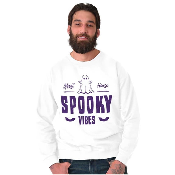 Cool Halloween Ghost Spooky Vibes Unisex Plus Fleece Graphic Sweatshirt Brisco Brands 3X